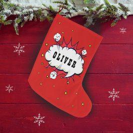 Calcetín Navideño Grande Nombre de niño en la nube del discurso cómico de s