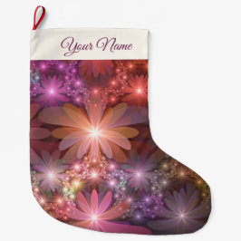 Calcetín Navideño Grande Nombre Del Arte Fractal De La Cama De Flores Abstr