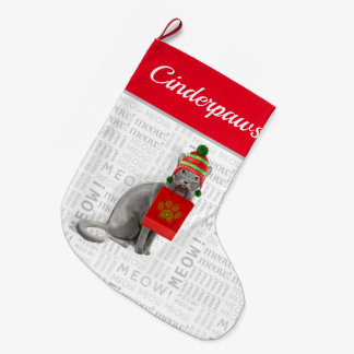 Calcetín Navideño Grande Nombre del gato Navidades de gato azul ruso