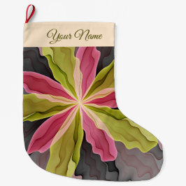 Calcetín Navideño Grande Nombre fractal de la flor de la antracita verde ro