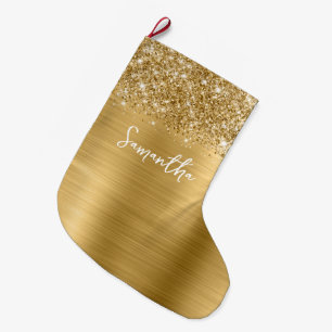 Calcetín Navideño Grande Nombre Glam Brillante Dorado