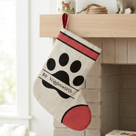 Calcetín Navideño Grande Nombre moderno de huellas de patas rojas y negras