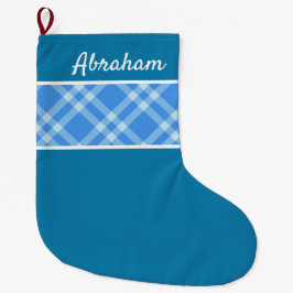 Calcetín Navideño Grande Nombre personalizado azul cielo de estampado ruso