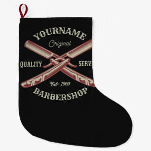 Calcetín Navideño Grande NOMBRE personalizado Barber Straight Razor Barbers