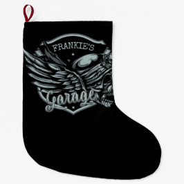 Calcetín Navideño Grande NOMBRE Personalizado Biker Skull Wings Motorcycle 