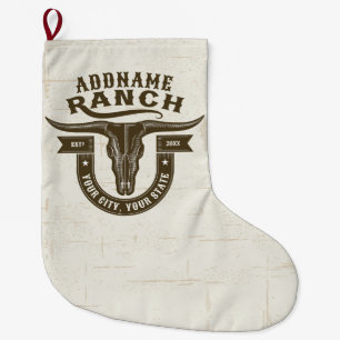 Calcetín Navideño Grande NOMBRE Personalizado Bull Steer Skull Western Ranc