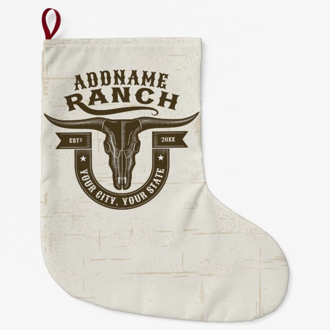 Calcetín Navideño Grande NOMBRE Personalizado Bull Steer Skull Western Ranc (Anverso)