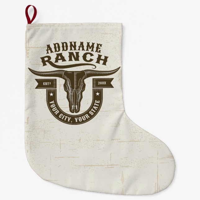 Calcetín Navideño Grande NOMBRE Personalizado Bull Steer Skull Western Ranc (Anverso)