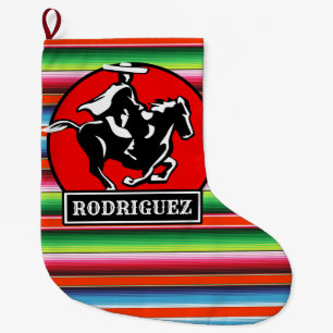 Calcetín Navideño Grande NOMBRE Personalizado Carro Caballo Serape Español