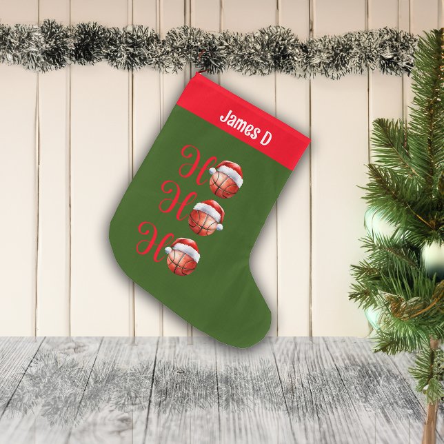 Calcetín Navideño Grande Nombre personalizado de Ho Ho Ho Ho Basketball (Subido por el creador)