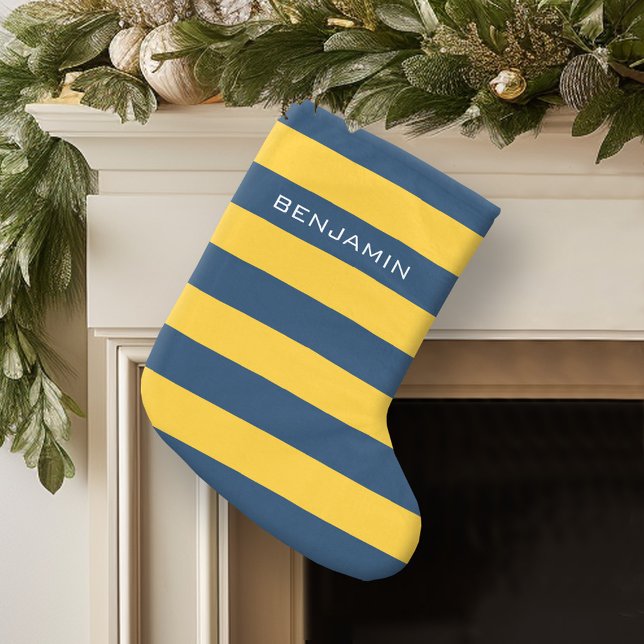 Calcetín Navideño Grande Nombre personalizado de las franjas de rugby amari (Personalized Christmas Stocking)