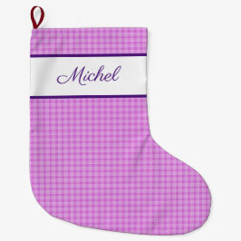 Calcetín Navideño Grande Nombre personalizado de lavanda de estampado rústi