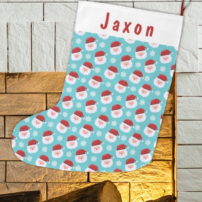 Calcetín Navideño Grande Nombre personalizado de los niños de Santa Face (Subido por el creador)