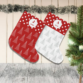 Calcetín Navideño Grande Nombre personalizado de puntos y árboles de navida