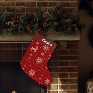 Calcetín Navideño Grande Nombre personalizado - Estilo de punto vintage