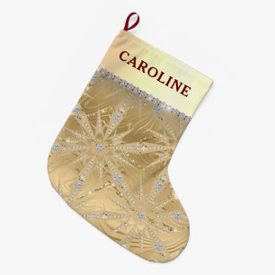 Calcetín Navideño Grande Nombre personalizado Navidades del diamante dorado