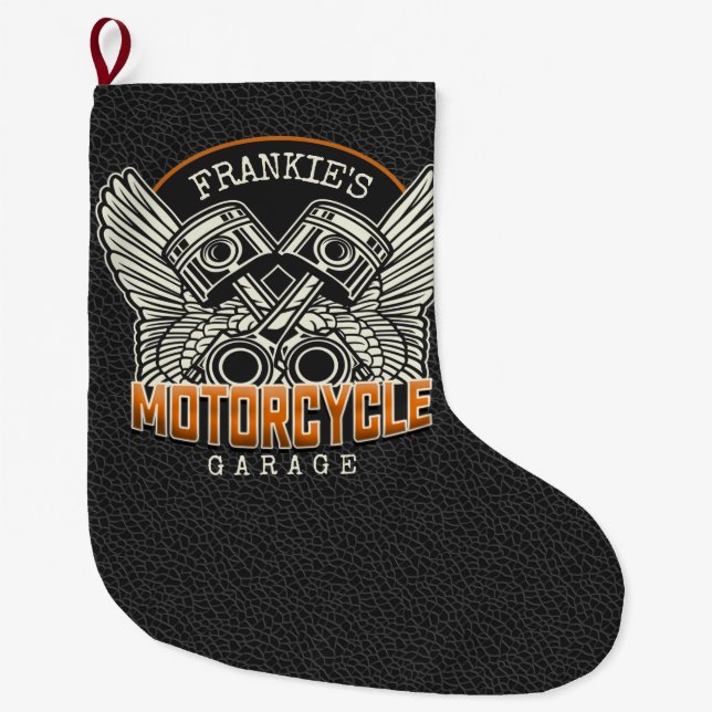 Calcetín Navideño Grande NOMBRE personalizado Pistons Wings Motorcycle Bike (Anverso)