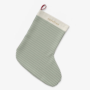 Calcetín Navideño Grande Nombre Personalizado Raya de Marca Verde Salvia