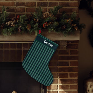 Calcetín Navideño Grande Nombre personalizado - Rayas nostálgicas elegantes