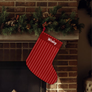 Calcetín Navideño Grande Nombre personalizado - Rayas nostálgicas elegantes