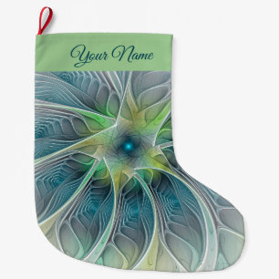 Calcetín Navideño Grande Nombre propio de la flor verde azul moderno