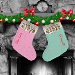 Calcetín Navideño Grande Nombre rosa marchando Navidades quirosos renos