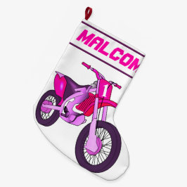 Calcetín Navideño Grande Nombre y edad o número Dirt Bike Motocicleta