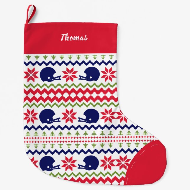 Calcetín Navideño Grande Nordic Style Football Helmut Pattern Christmas (Anverso)