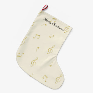 Calcetín Navideño Grande Notas de Música de Navidad en Oro Blanco