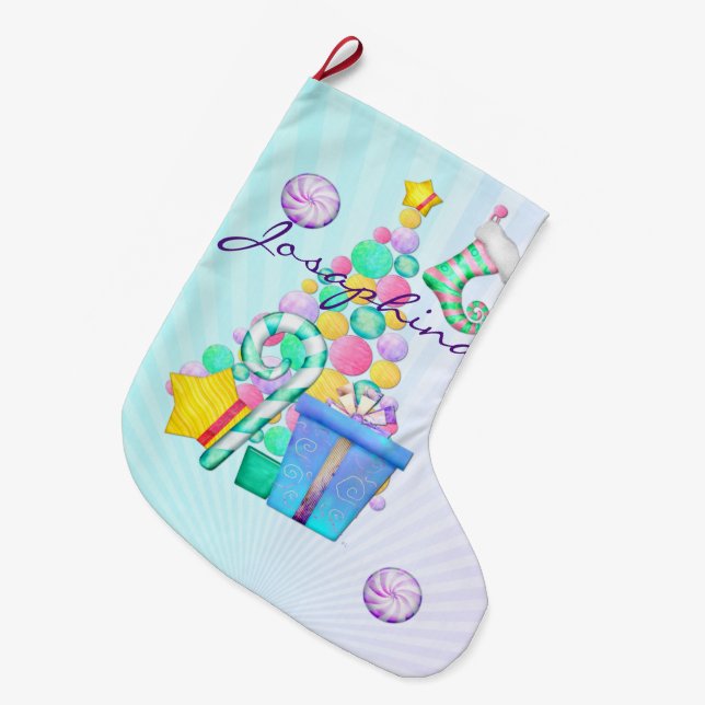 Calcetín Navideño Grande O Navidades Whimsey Folk Art (Frente (Colgado))