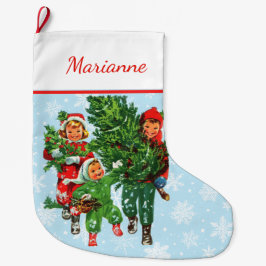 Calcetín Navideño Grande Obteniendo el árbol de Navidad