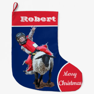 Calcetín Navideño Grande Oeste de Rodeo Cowgirl Mutton Busting