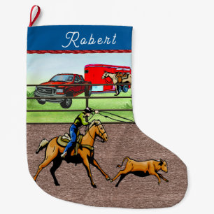 Calcetín Navideño Grande Oeste Rodeo Cowboy Calf Roping