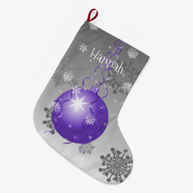 Calcetín Navideño Grande Ornamento Purple Fancy Christmas (Frente (Colgado))