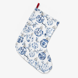 Calcetín Navideño Grande Ornamentos de Navidad Blue White de moda