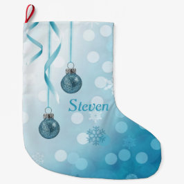 Calcetín Navideño Grande Ornamentos navideños de Blue Faux Purpurina