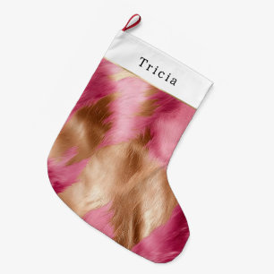 Calcetín Navideño Grande Oro Glam Rosa Cuero de Vaca del Suroeste Navidad