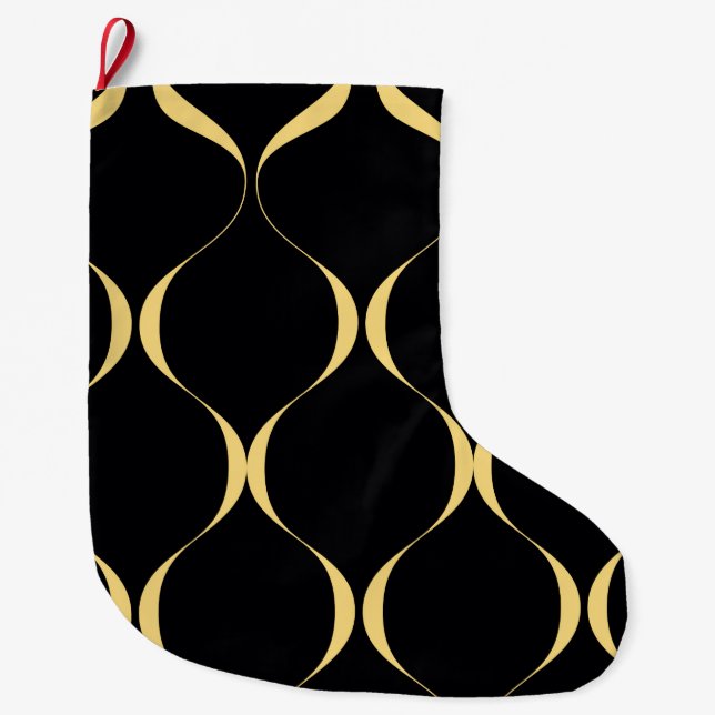 Calcetín Navideño Grande Oro, sencillo, moderno, lujoso gráfico ondulado (Anverso)