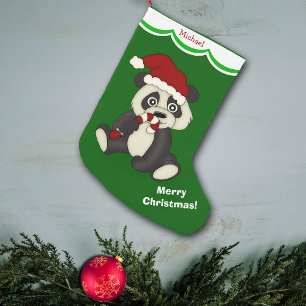 Calcetín Navideño Grande Oso Panda Feliz Navidad Personalizado