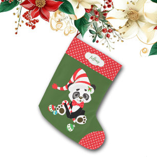 Calcetín Navideño Grande Oso Panda Lindo de Lunares