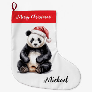Calcetín Navideño Grande Oso Panda Lindo Navidad Personalizada Feliz Navida
