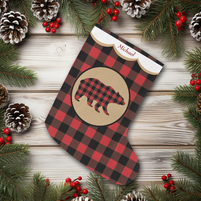 Calcetín Navideño Grande Oso rojo con relleno de búfalo (Subido por el creador)