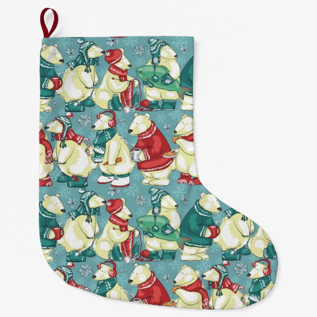 Calcetín Navideño Grande Osos Polares Adorables (Anverso)