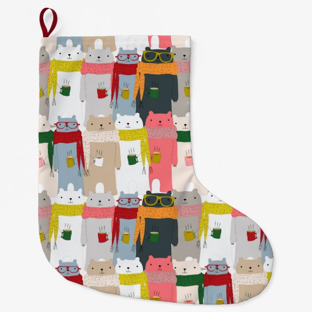 Calcetín Navideño Grande Osos Polares Adorables Grandes Navidades Estaciona (Anverso)