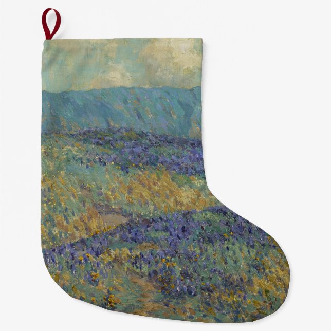 Calcetín Navideño Grande Paisaje con flores azules (de Granville Redmond) (Anverso)