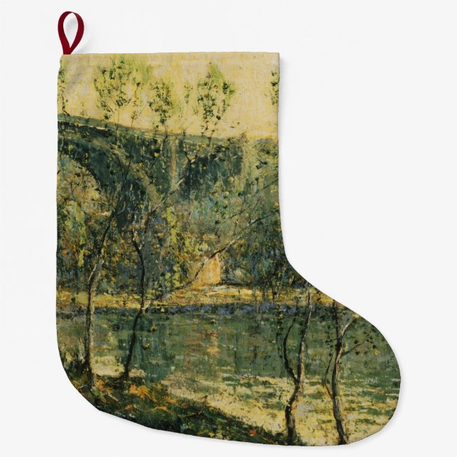 Calcetín Navideño Grande Paisaje con río y puente: primavera por la mañana (Anverso)