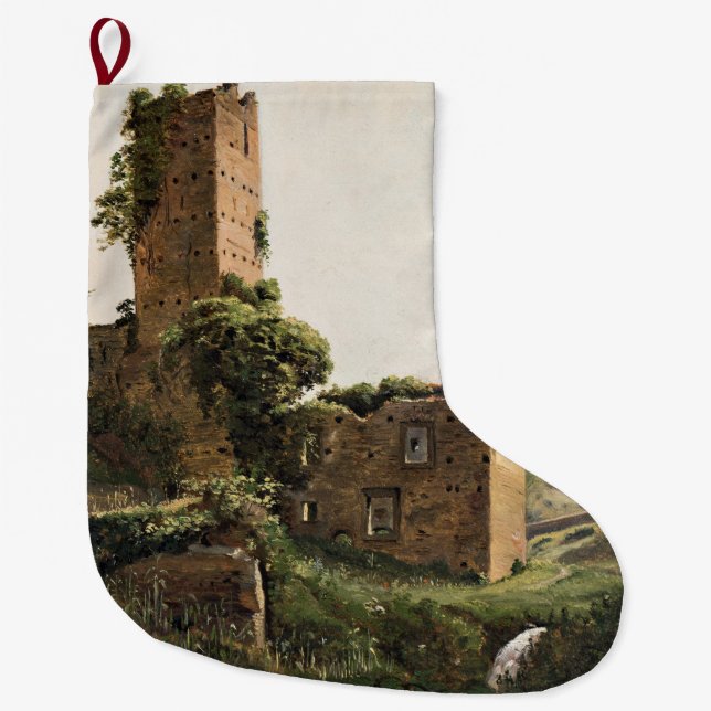 Calcetín Navideño Grande Paisaje con ruinas (antiguo edificio en ruinas) (Anverso)