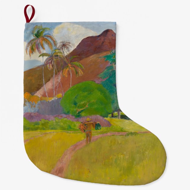 Calcetín Navideño Grande Paisaje tahitiano (por Paul Gaugin) (Anverso)