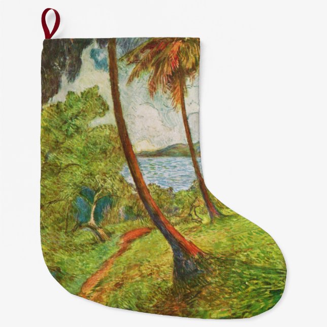 Calcetín Navideño Grande Paisaje tropical en Martinica (Charles Laval) (Anverso)