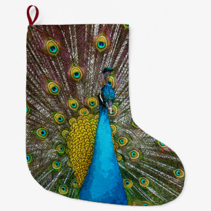 Calcetín Navideño Grande Pájaro del pavo real en la exhibición